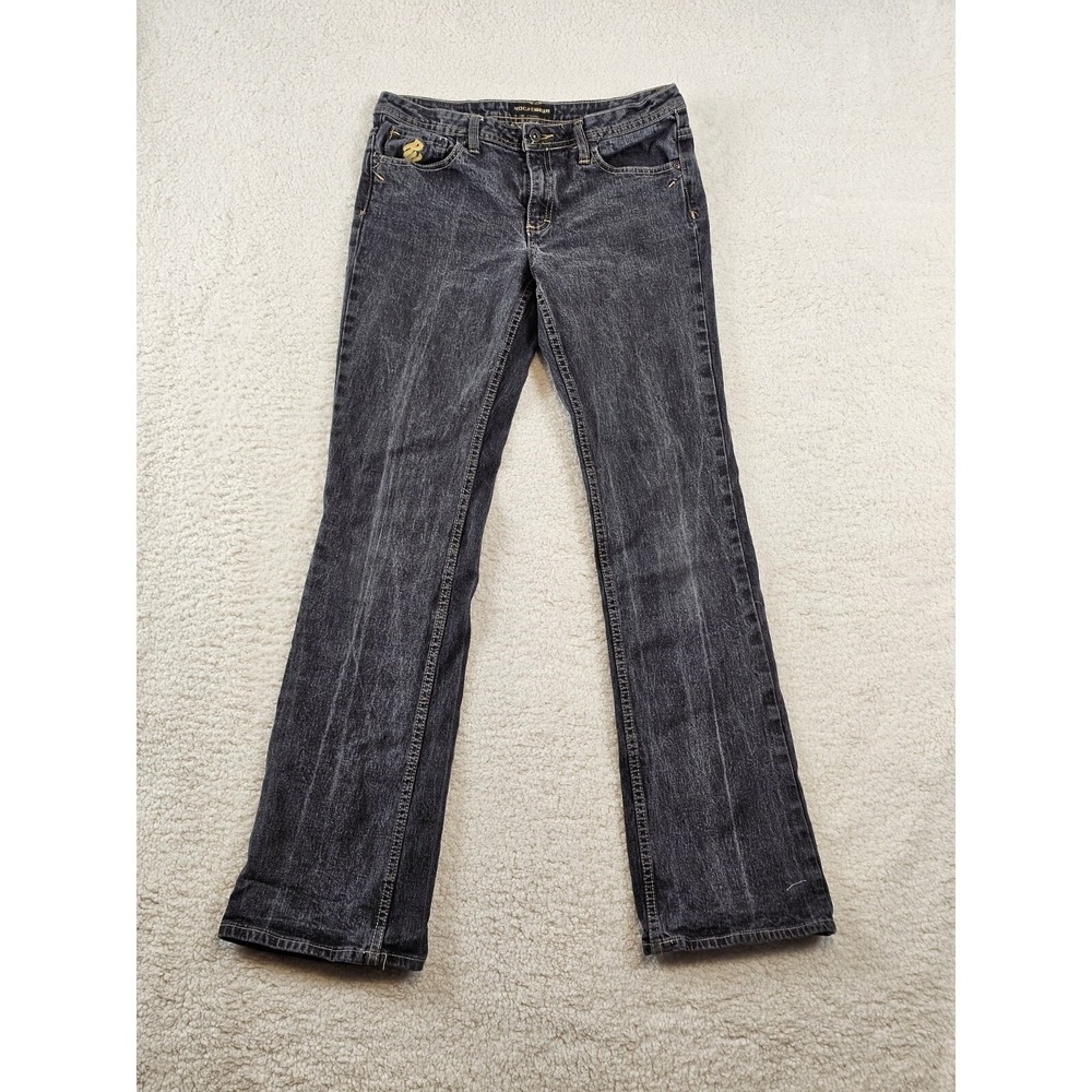 Rocawear Y2K Bootcut Jeans Women's 9 Mid Gold Logo Pocket Mid RiseDark Wash